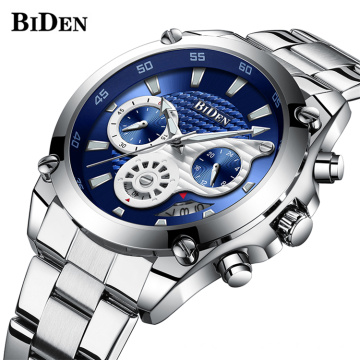 BIDEN 0093 Mens Business Quartz Clocks Chronograph Men Watch Top Brand Luxury Military Sport Male Clock Stainless Steel 2019